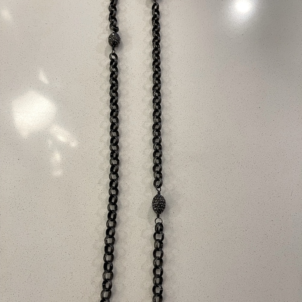 Long graphite necklace with beaded crystals